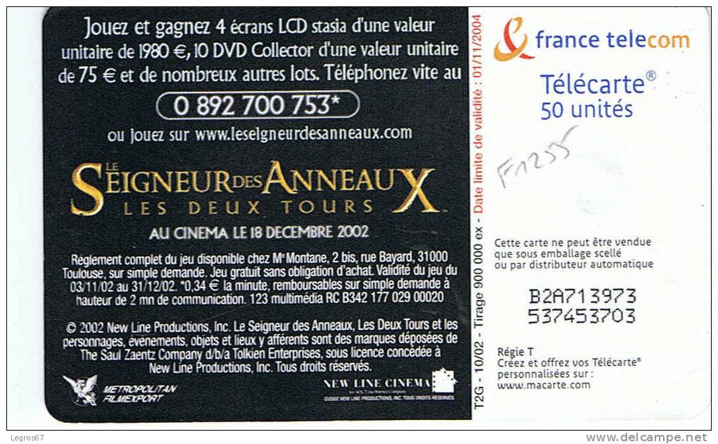 TELECARTE F 1255 LE SEIGNEUR DES ANNEAUX 4 - L'ANNEAU - 50 Einheiten
