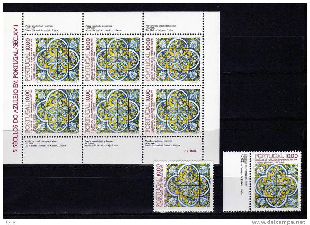 Azulejos 1982 Kacheln II 10 Esc.Vierläppiges Muster Portugal 1576 Y,TAB+Kleinbogen ** 8€ Wandkachel Bloc Ms Sheet Bf Art - Ganze Bögen
