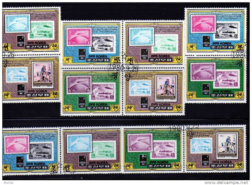 Briefmarken-Messe Essen 1980 Korea O 2047/0,6xZD+KB 70€ Polarfahrt Zeppelin Stamp On Stamp Bloc M/s Topic Sheet Bf Corea - Antarktis-Expeditionen