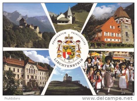 AKFL Liechtenstein Postcards Vaduz: Castle - Red House - Traditional Dress - Government Building - Liechtenstein