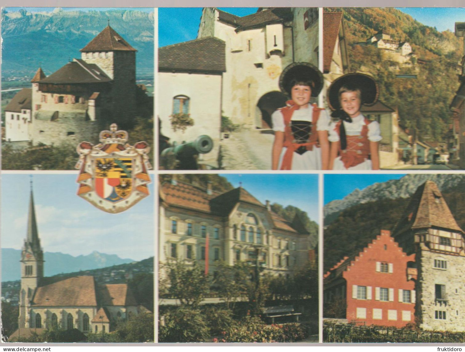 AKFL Liechtenstein Postcards Vaduz: Castle - Red House - Traditional Dress - Government Building - Liechtenstein