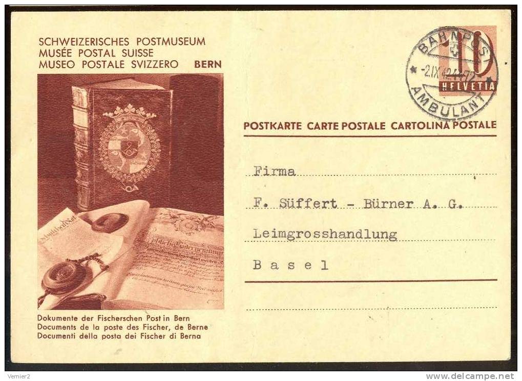 Entier Postal - Musée Postal Suisse - Schw. Postmuseum Bern / Obl. Bahnpost Le 21.10.1942 - Entiers Postaux