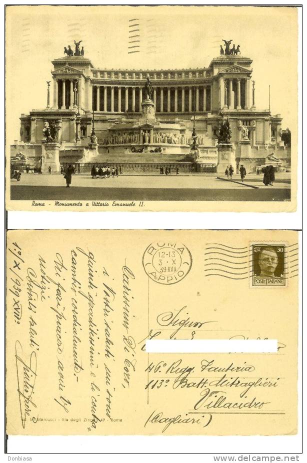 Roma: Monumento A Vittorio Emanuele II. Cartolina Viagg. 1939 (animata) - Altare Della Patria