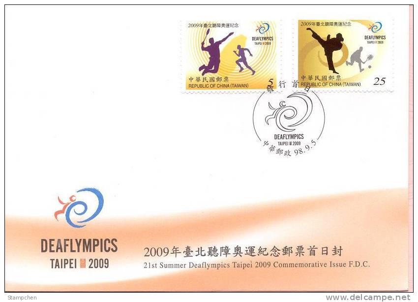 FDC(A) 2009 21st Deaflympics Stamps Olympic Games IOC Badminton Taekwondo Tennis Map Disabled Deaf - Handicaps