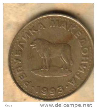 MACEDONIA  1 DINAR INSCRIPTIONS FRONT & DOG ANIMAL BACK 1993 KM2 VF READ DESCRIPTION CAREFULLY!!! - Macedonia Del Norte