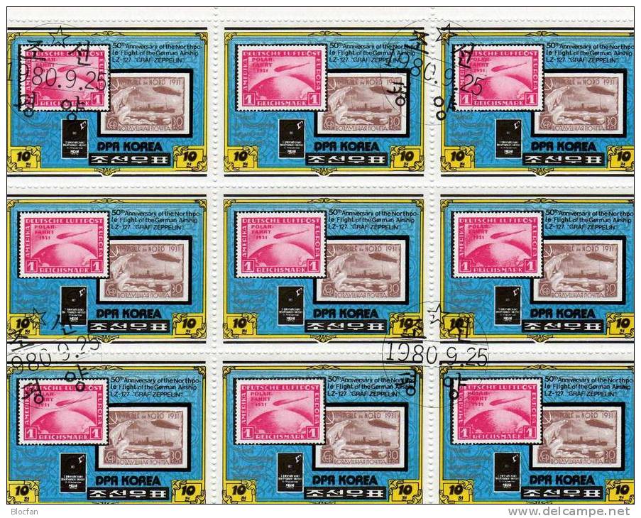 50 Jahre Polarfahrt Zeppelin LZ 127 Messe In Essen Coree O 2047, 4-Block + KB 13€ Stamp On Stamp - Autres & Non Classés