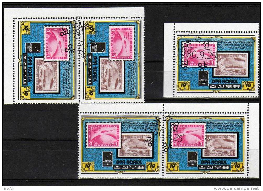 50 Jahre Polarfahrt Zeppelin LZ 127 Messe In Essen Coree O 2047, 4-Block + KB 13€ Stamp On Stamp - Other & Unclassified