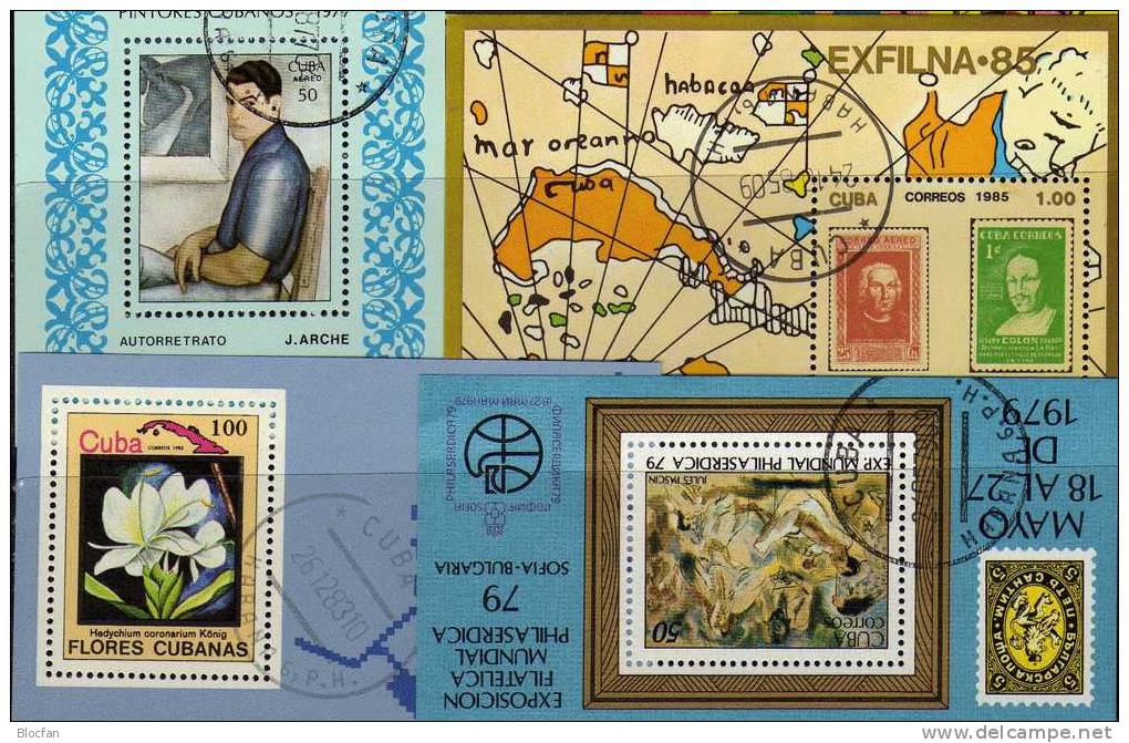 Briefmarken-Ausstellungen Kuba 6 Blocks O 20€ Kosmos Gemälde Blume Stamp On Stamp Bloque Hoja Blocs M/s Sheets Bf CUBA - Kilowaar (max. 999 Zegels)