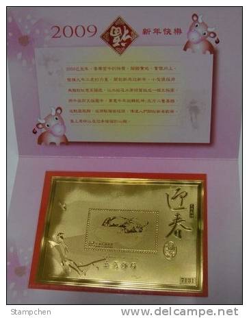 Folder Gold Foil 2009 Chinese New Year Zodiac Stamp S/s - Ox Cow Cattle Bird (Kia Yee) Unusual - Vaches