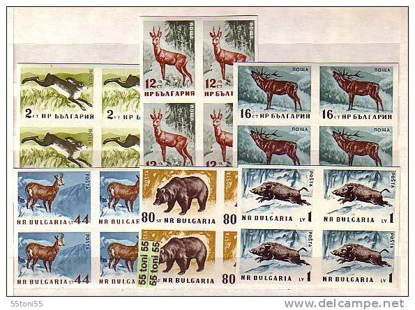 1958 ANIMALS - GAME 6v.-imperf.-MNH   Block Of Four BULGARIA /Bulgarie - Ongebruikt
