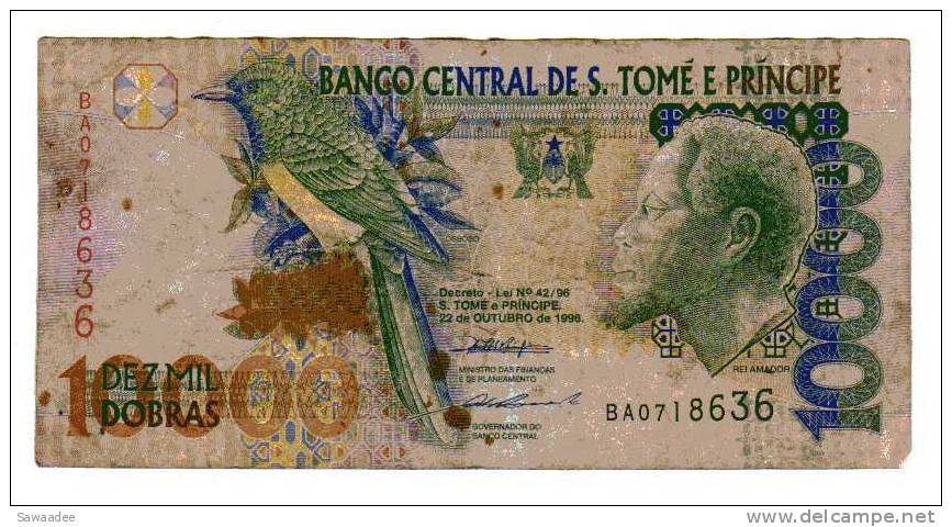 BILLET SAO TOME ET PRINCIPE - P.66 - 22/10/1996 - 10000 DOBRAS - OISEAU - PONT - São Tomé U. Príncipe