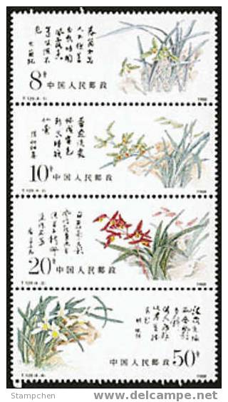 China 1988 T129 Chinese Orchid Stamps Flower Flora Calligraphy - Unused Stamps