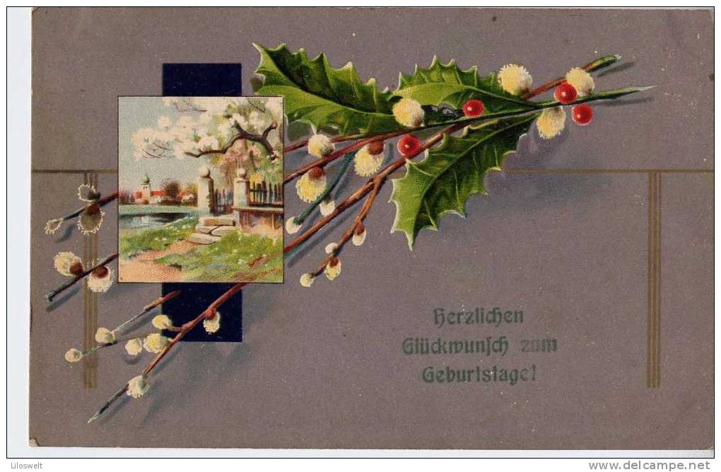 Geburtstag Jugendstil  Landschaft Zweige Um 1905 - Birthday