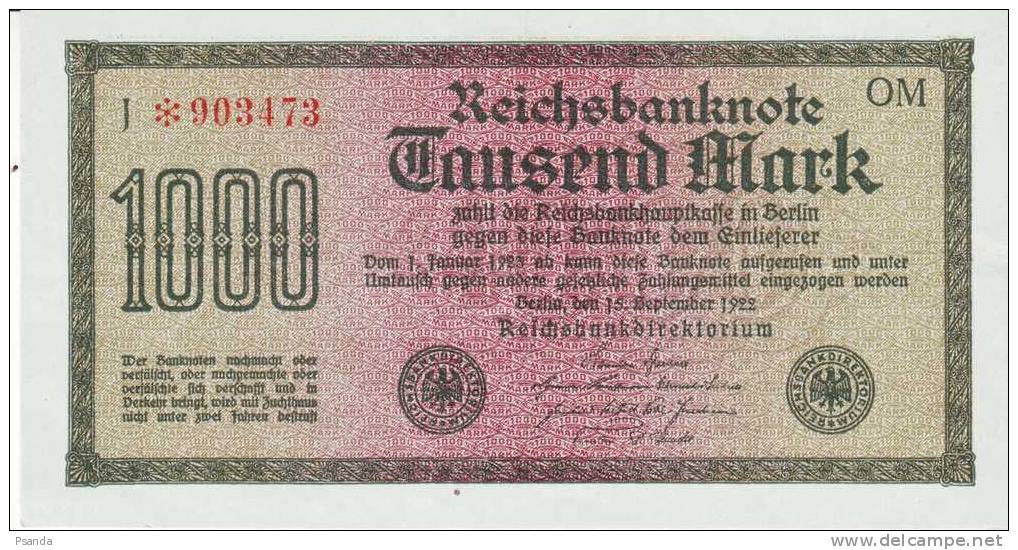 Germany 1922 1000  Mark  OM - Deutsche Golddiskontbank