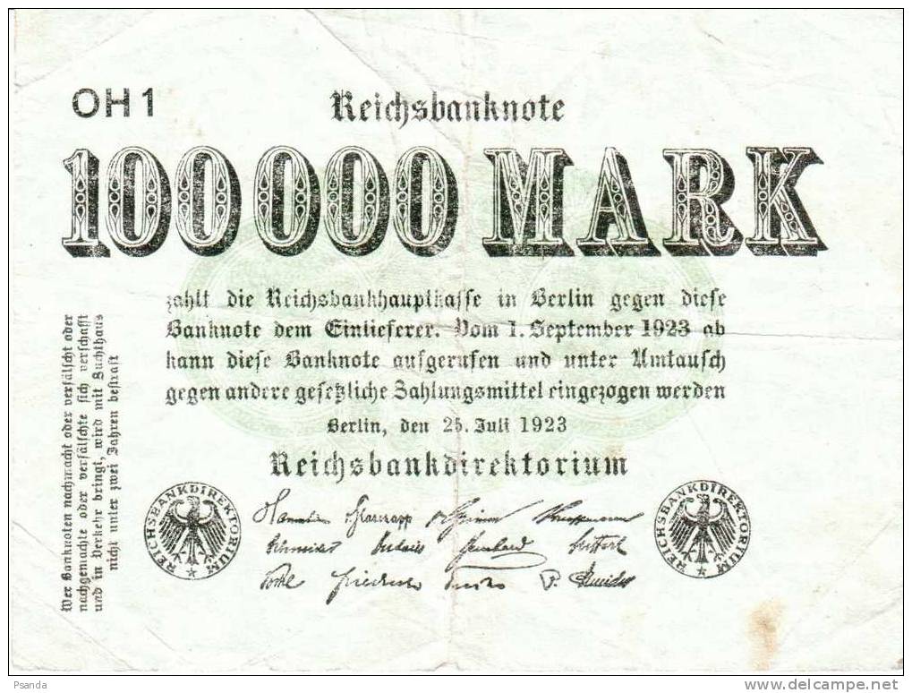 Germany 1923  100 000  Mark . OH-1 - Deutsche Golddiskontbank