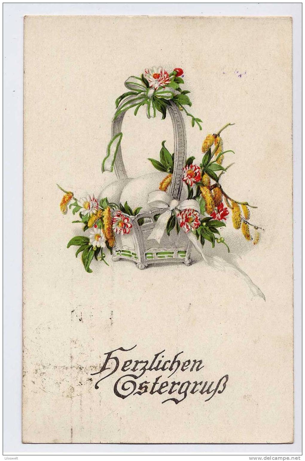 Herzlichen Ostergruß Korb Mit Eiern Und Blumen 1920 - Ostern