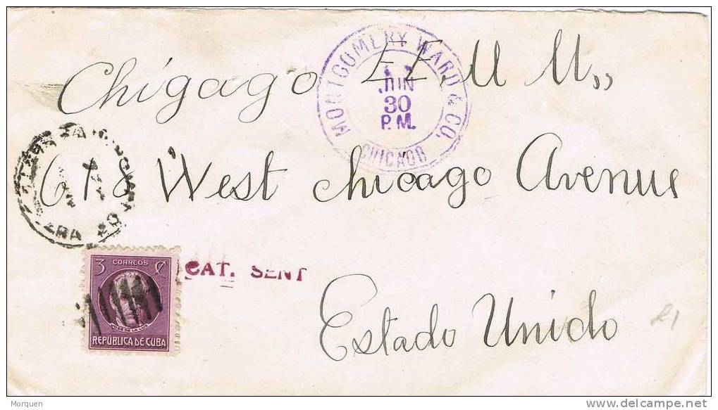 Carta Cuba A Chicago. Marca Lineal CAT. SENT Lineaire - Cartas & Documentos