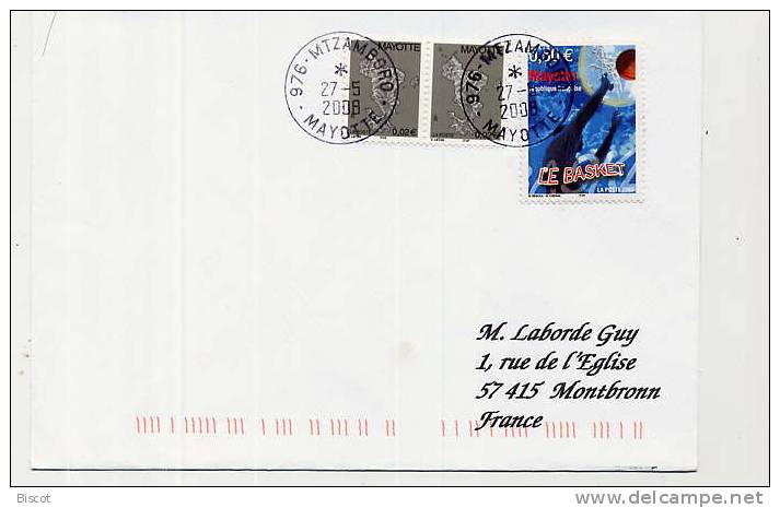 Mayotte Mtzamboro  27 05 2008 Enveloppe Ayant Voyagé Timbre Le Basket - Otros & Sin Clasificación