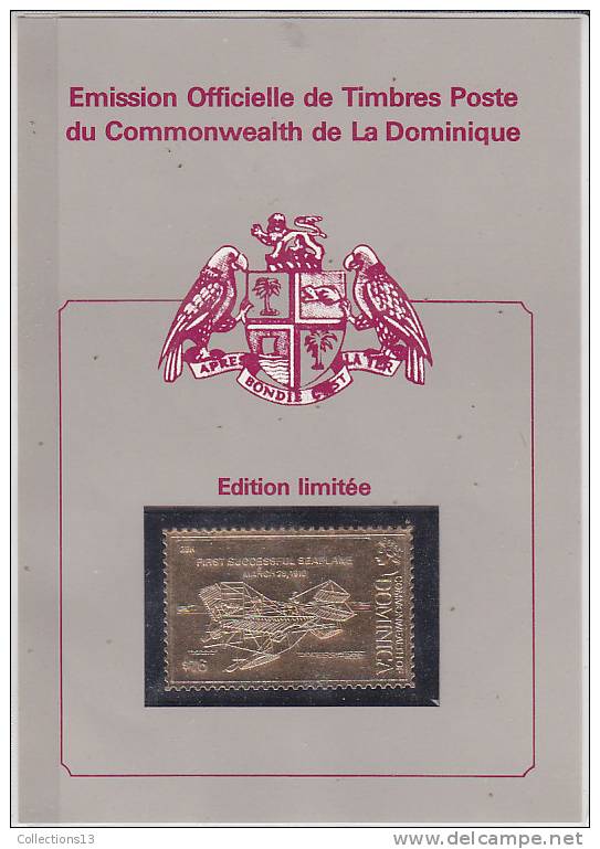 DOMINIQUE - Timbre En Or - Le Premier Hydravion - 28 Mars 1910 - Dominica (1978-...)