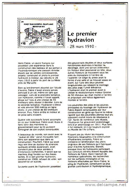 DOMINIQUE - Timbre En Or - Le Premier Hydravion - 28 Mars 1910 - Dominique (1978-...)