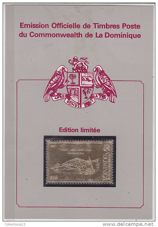 DOMINIQUE - Timbre En Or - Le Premier Aeroplane "leger" - 6 Mars 1909 - Dominica (1978-...)