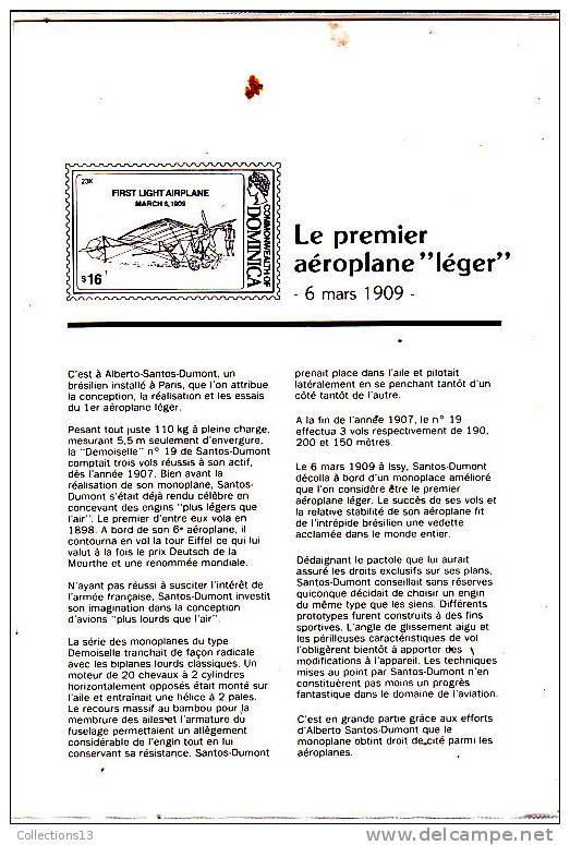 DOMINIQUE - Timbre En Or - Le Premier Aeroplane "leger" - 6 Mars 1909 - Dominique (1978-...)