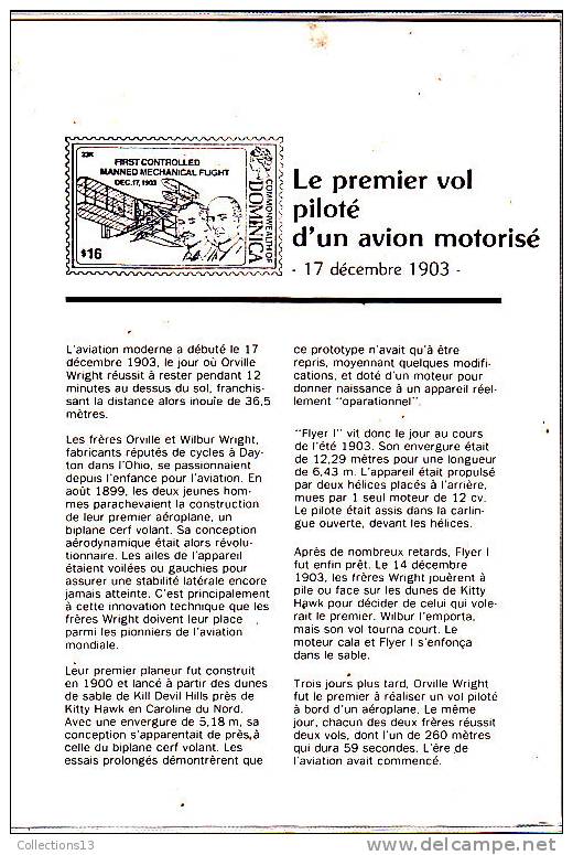 DOMINIQUE - Timbre En Or - Le Premier Vol Piloté D'un Avion Motorisé - 17 Decembre 1903 - Dominique (1978-...)