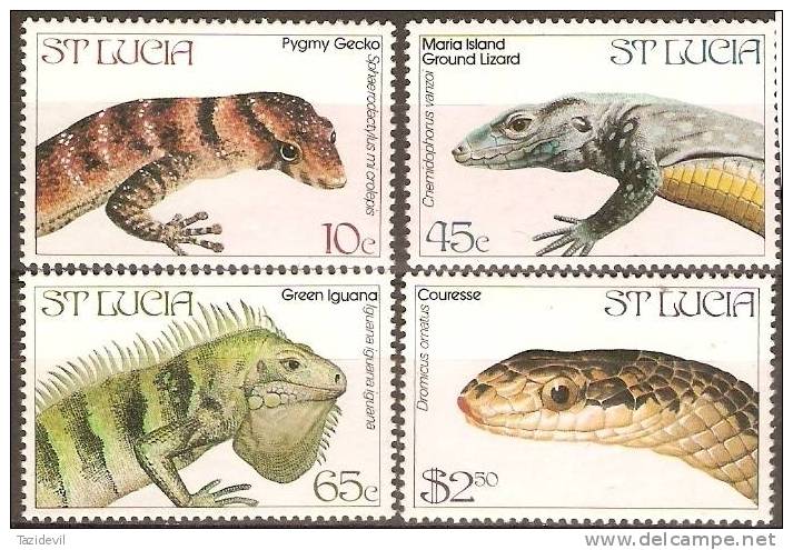 ST LUCIA - 1984 Endangered Reptiles. Scott 661-4. MNH ** - St.Lucia (1979-...)