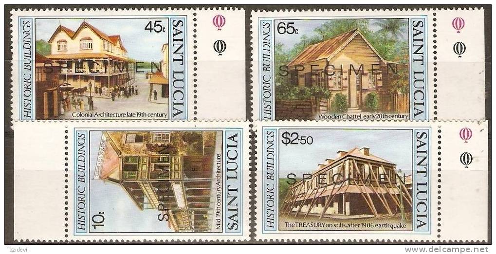 ST LUCIA - 1984 Colonial Buildings Overprinted "SPECIMEN". Scott 645-8. MNH ** - St.Lucia (1979-...)