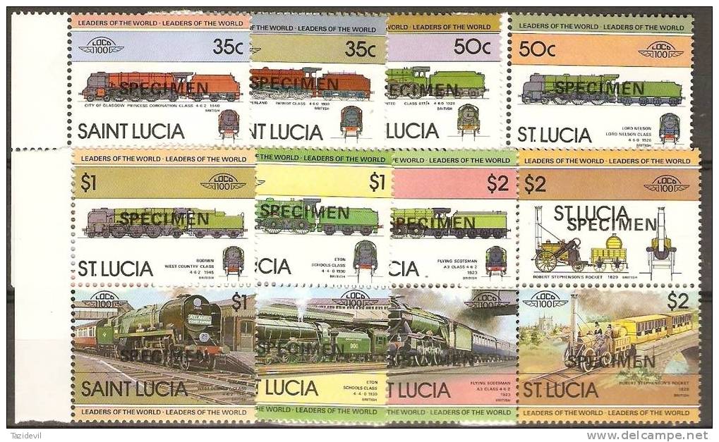 ST LUCIA - 1983 Trains Overprinted "SPECIMEN". Scott 617-24. MNH ** - St.Lucia (1979-...)