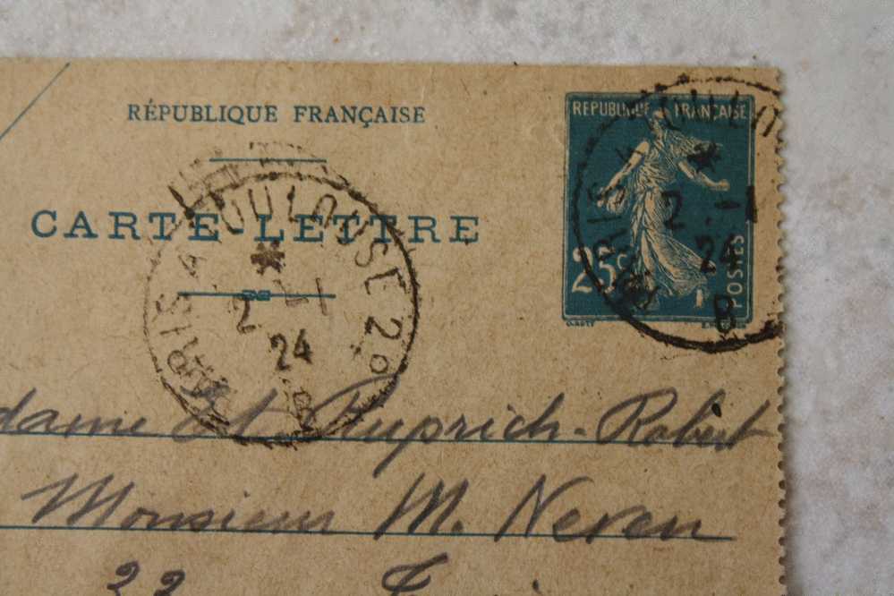 Entiers Postaux Carte Lettre 140 CL Semeuse 25c Bleu S Chamois Clair:Paris 6 P/ Angers Cachet Ambulant Paris à Toulouse - Cartes-lettres