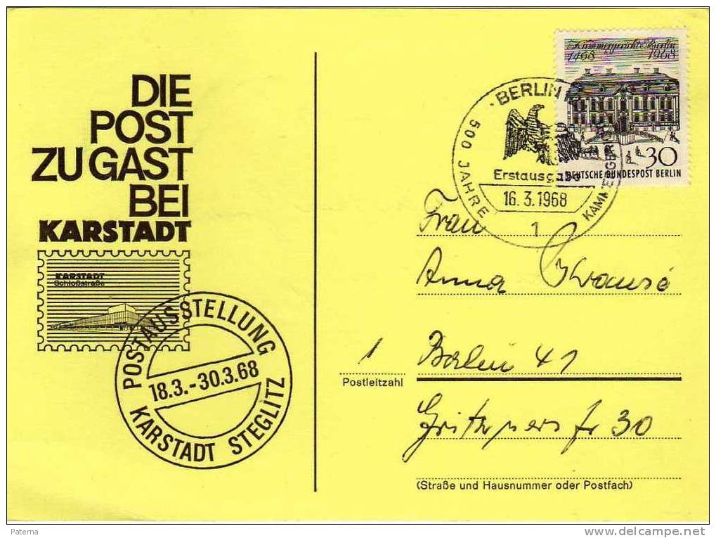 Tarjeta, BERLIN , 1968  (Alemania) - Briefe U. Dokumente