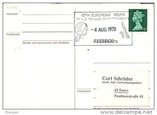 GREAT BRITAIN 1970 TABLE TENNIS  POSTMARK - Tischtennis