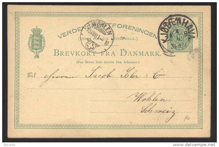 DANIMARCA - DANMARK 1881 KJOBENHAVN - WOHLEN (SCHWEIZ) - Interi Postali