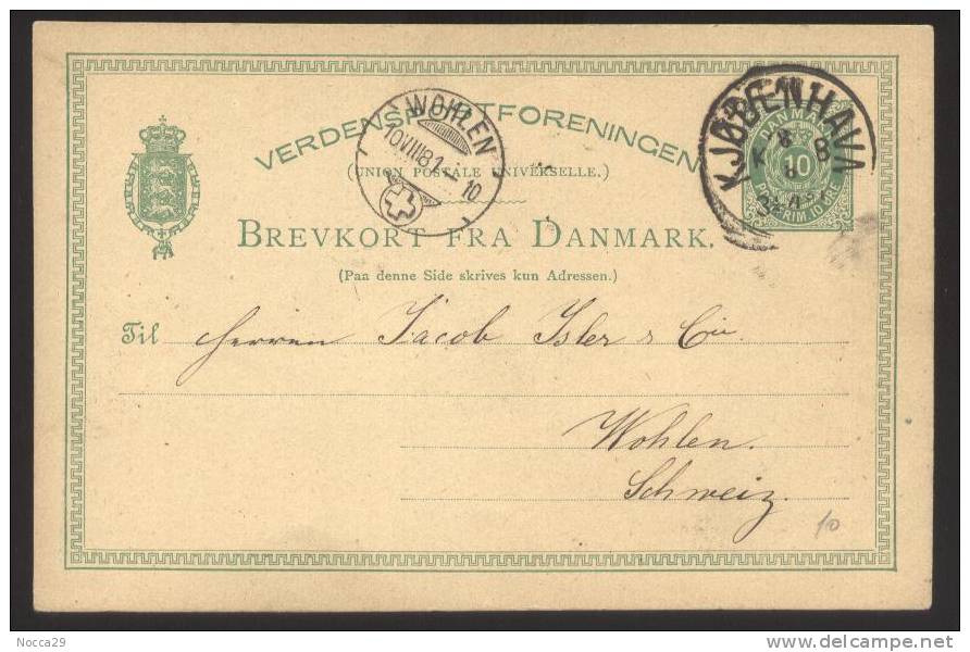 DANIMARCA - DANMARK 1881 KJOBENHAVN - WOHLEN (SCHWEIZ) - Ganzsachen