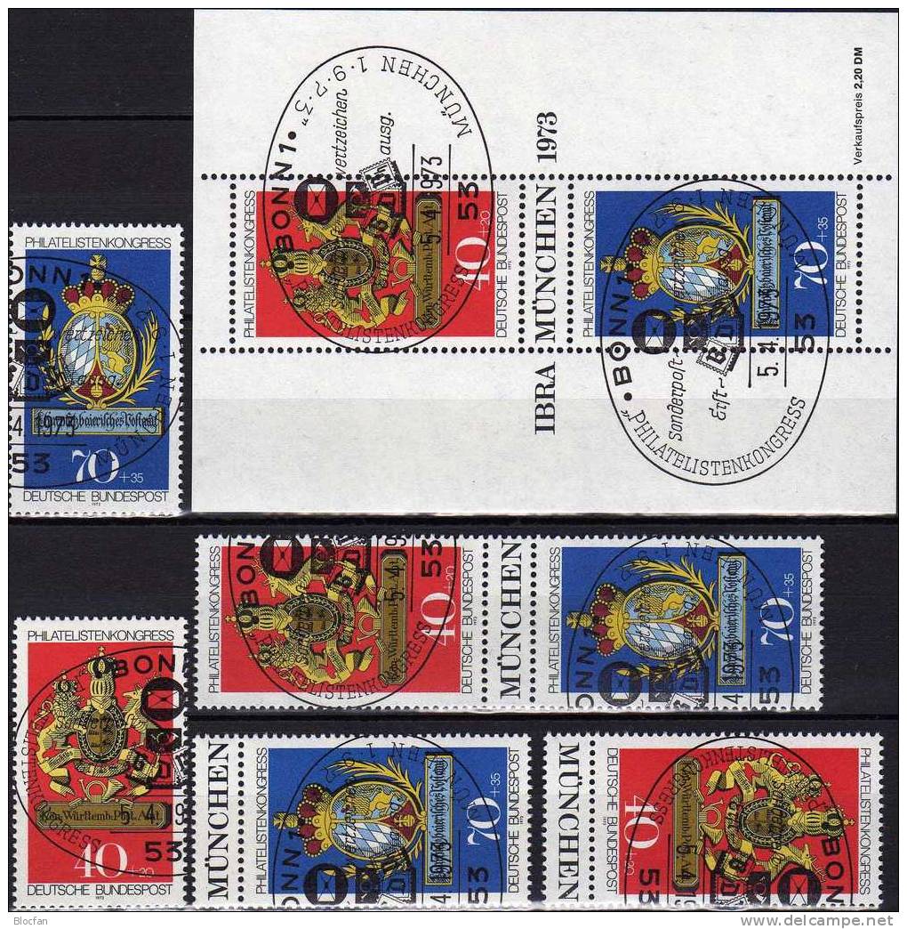 FIP-Kongreß 1973 BRD 764/7,3ZD+Block 9 O 27€ Posthausschild Preußen Bayern Hessen Würtemberg Hb M/s Wap Sheet Bf Germany - Errors & Oddities