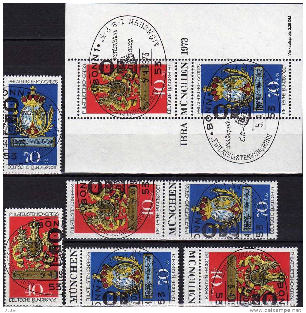 FIP-Kongreß 1973 BRD 764/7,3ZD+Block 9 O 27€ Posthausschild Preußen Bayern Hessen Würtemberg Hb M/s Wap Sheet Bf Germany - Abarten Und Kuriositäten