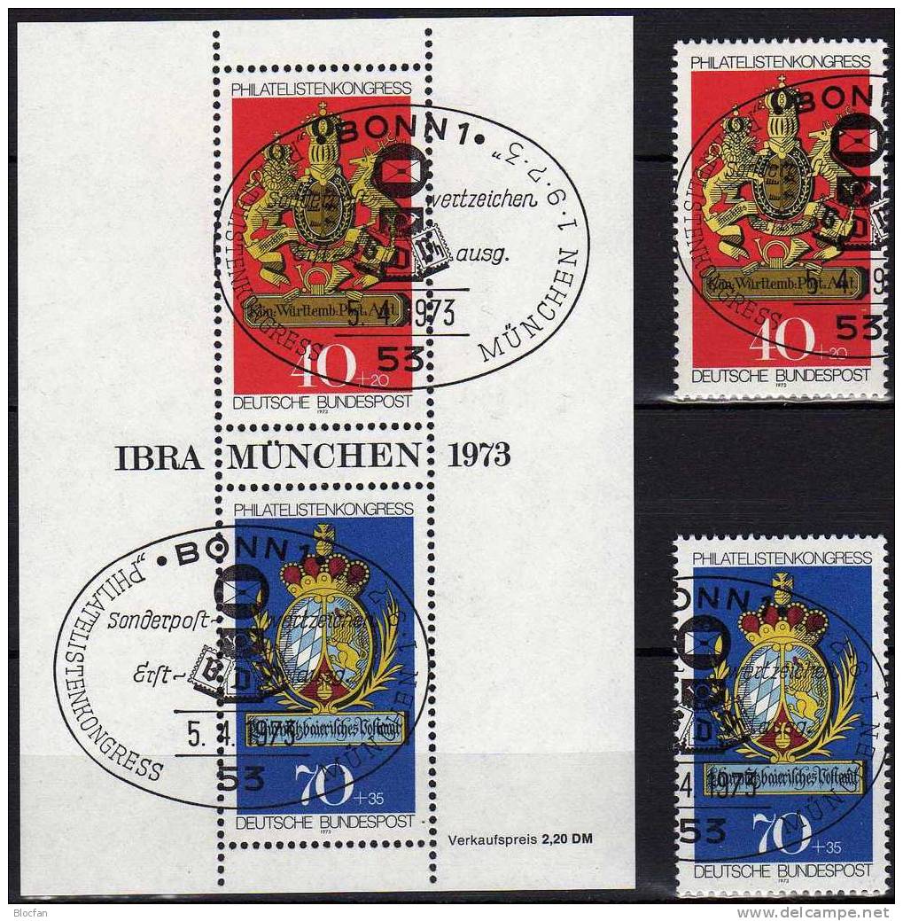 FIP-Kongreß 1973 BRD 764/7,3ZD+Block 9 O 27€ Posthausschild Preußen Bayern Hessen Würtemberg Hb M/s Wap Sheet Bf Germany - Variétés Et Curiosités