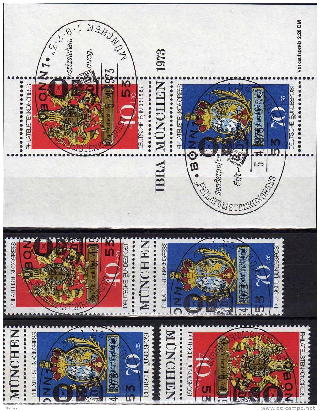 FIP-Kongreß 1973 BRD 764/7,3ZD+Block 9 o 27€ Posthausschild Preußen Bayern Hessen Würtemberg hb m/s wap sheet bf Germany