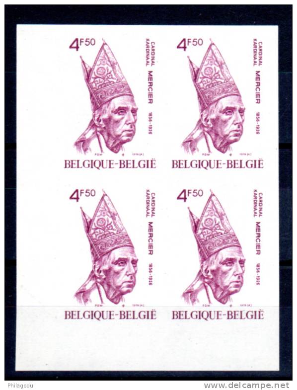 1976, Cardinal Mercier, 1798 ** NON DENTELE En Bloc De 4   # Signé - Autres & Non Classés