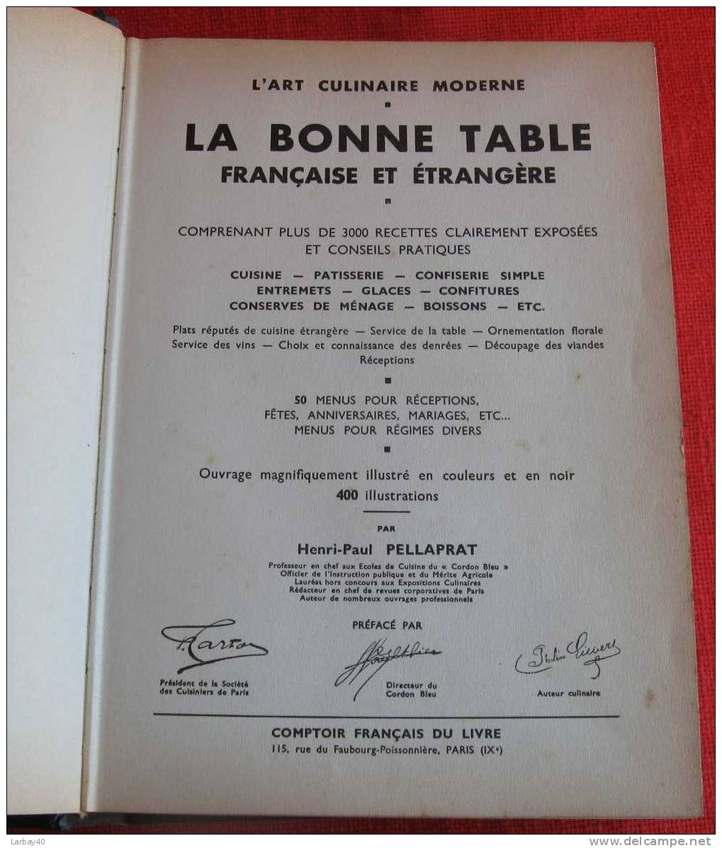 L'art Culinaire Moderne - La Bonne Table Française Et Étrangère Pellaprat Henri-Paul 1936 - Gastronomie