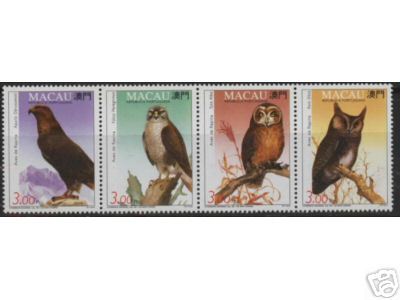 1993 MACAO/MACAU OWLS STRIP OR BLOCK OF 4V - Unused Stamps