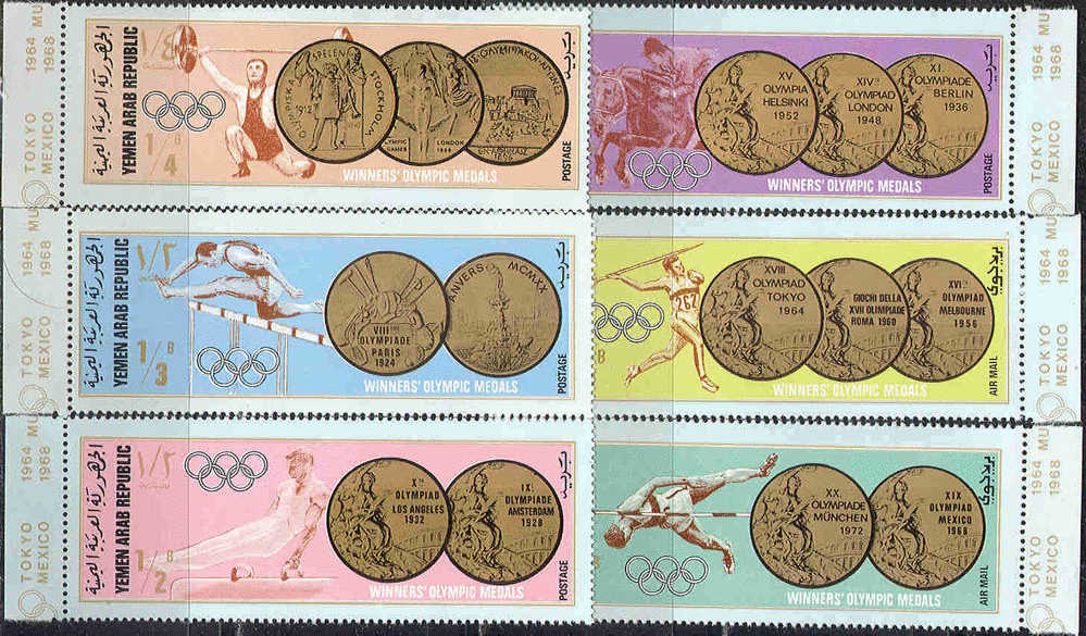 1768 ✅ Sport Olympic Games Medals 1968 Yemen AR Sheet MNH ** 35,0ME Error - Winter 1968: Grenoble