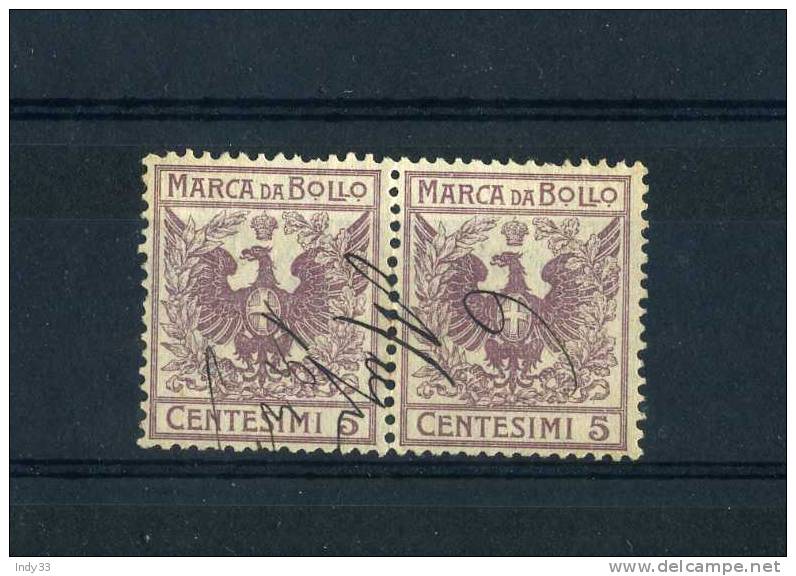 - ITALIE PAIRE DE FISCAUX BIFFES A LA PLUME - Steuermarken