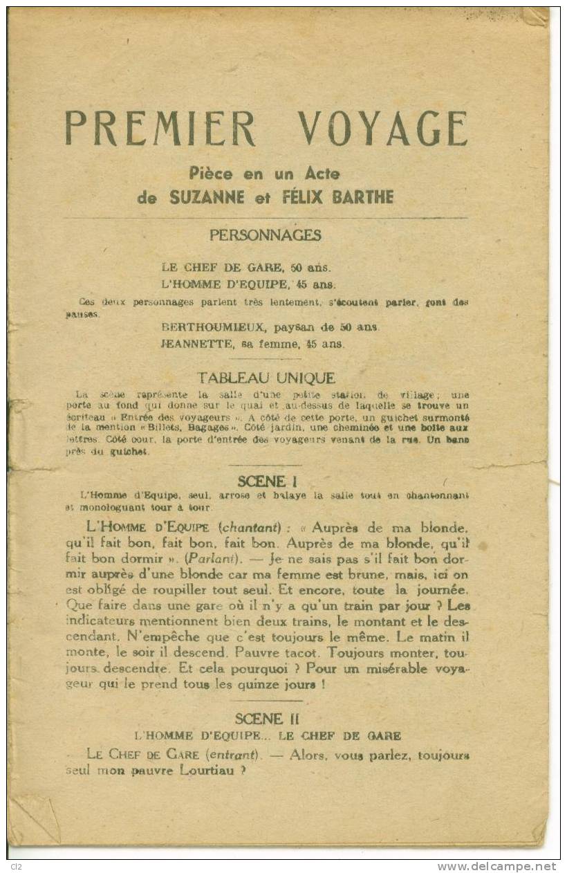 "Premier Voyage ", Pièce En Un Acte De Suzanne Et Félix Barthe - Autores Franceses