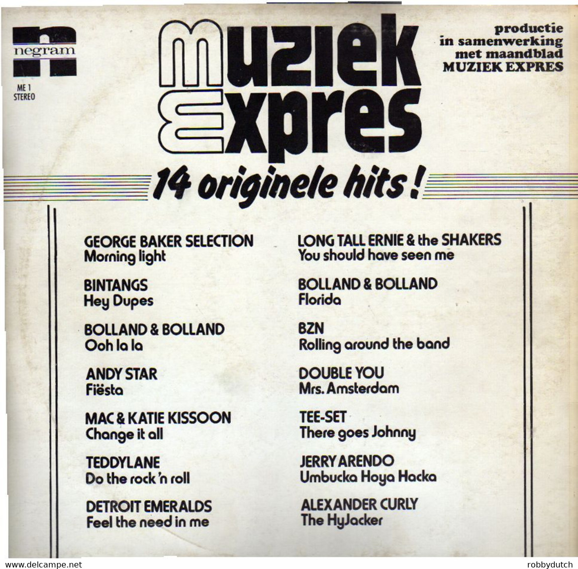 * LP *  MUZIEK EXPRES 14 ORIGINELE HITS - BINTANGS / BOLLAND / BAKER / LONG TALL ERNIE A.o. - Compilations
