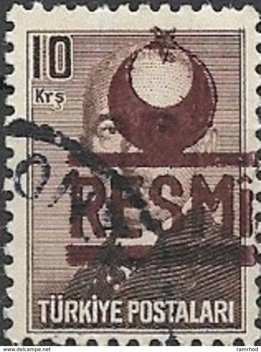 TURKEY 1951 Official - Inonu - 10k. - Brown  FU - Francobolli Di Servizio