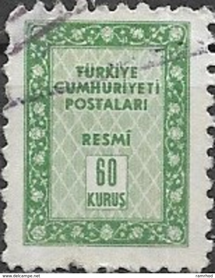 TURKEY 1960 Official - 60k. - Green FU - Official Stamps