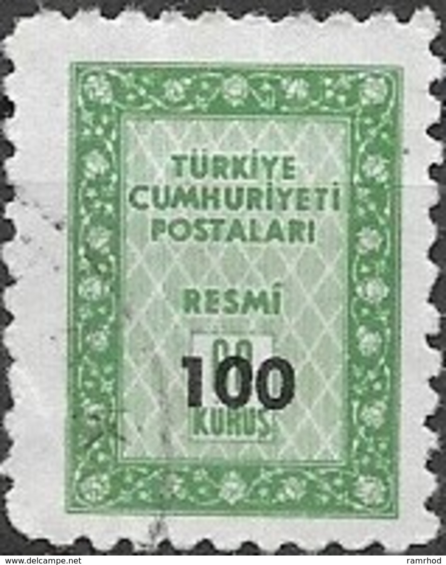 TURKEY 1963 Official Surcharged -  100k. On 60k - Green FU - Dienstzegels