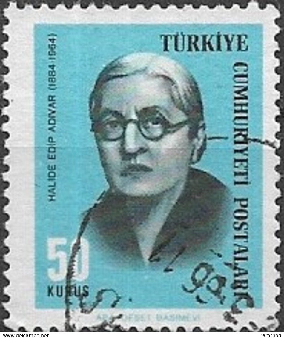 TURKEY 1966 Cultural Celebrities - 50k Halide E Adivar FU - Usados